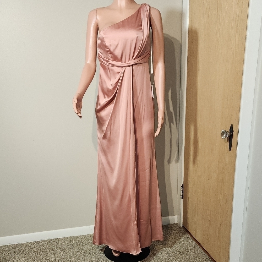 Dessy Collection Pink Asymmetrical Ruched Gown